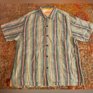 Tommy Bahama Shirt Mens Size XL Green 100% Linen Beach Vacation Resort Tropical
